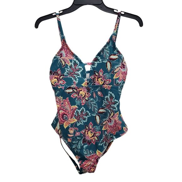 Wonderly Women's Teal Multi Boho Tropical Cage Bust‎ One Piece Swimsuit Size M - Picture 1 of 7
